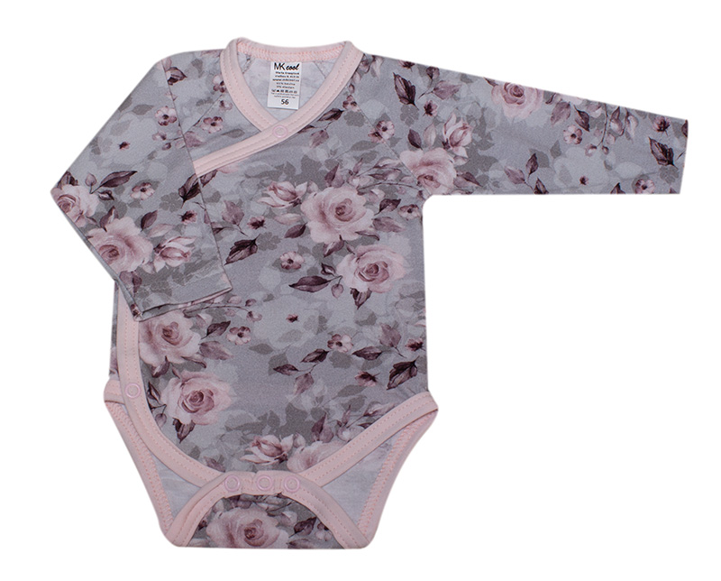 Body kojenecké zavinovací "KVĚTY" MKcool MK2331 - šedo-růžové