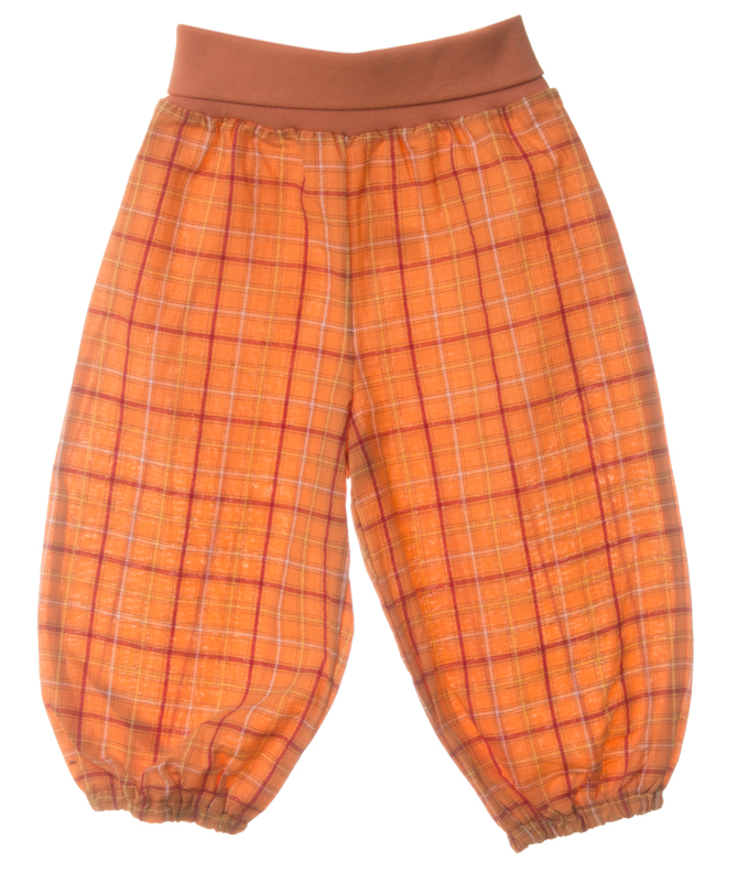 Kalhoty kojenecké letní kostkované MKcool KK3013 oranžové