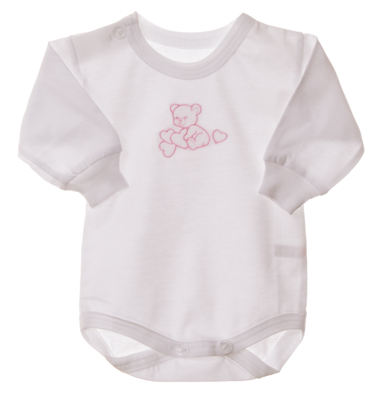 Body bavlněné "Medvídek" KB2201 bílé/růžové