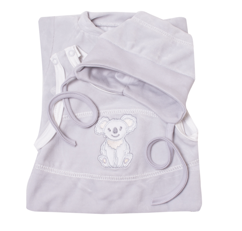 Souprava 3-dílná "Koala" sametová MKcool MK2119 světle šedá/vanilka