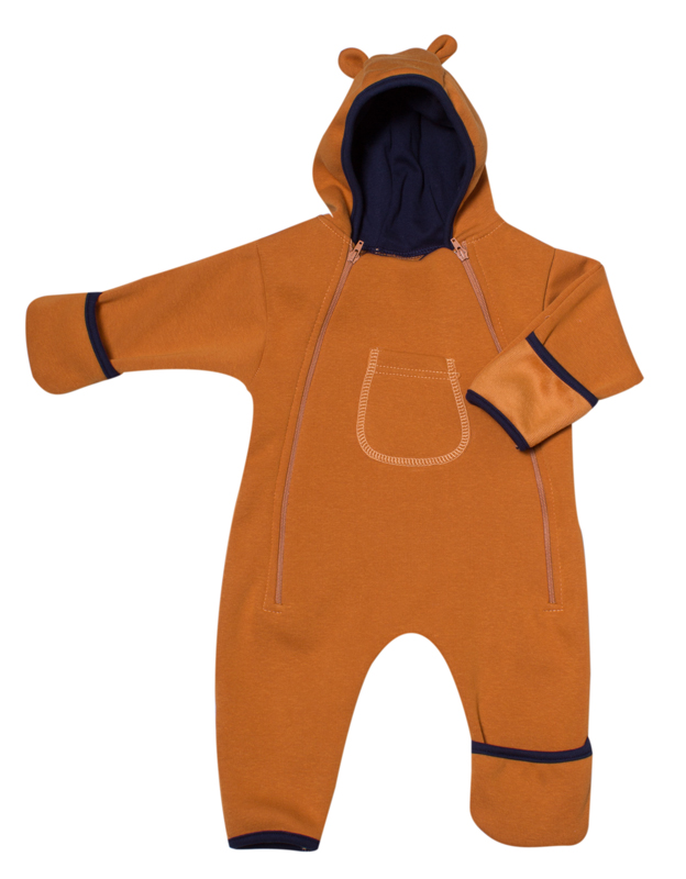 Kombinéza/overal s kožíškem s kapucí "KAPSA" MKcool MK2120K hořčicová/tmavě modrá