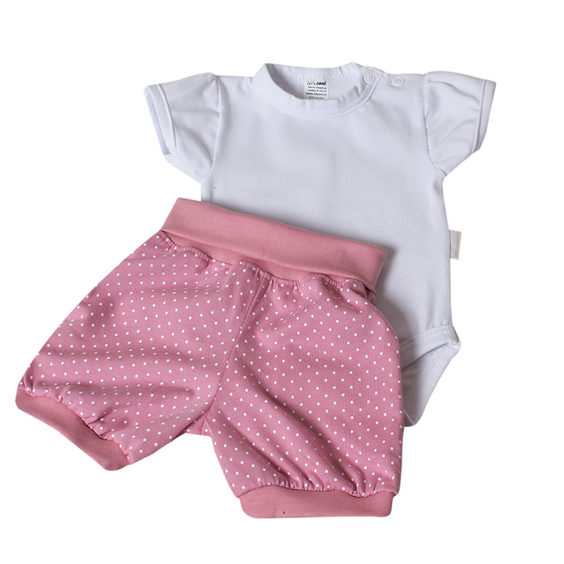 Šortky kojenecké plátěné "Puntíky" MKcool KK2009 starorůžové