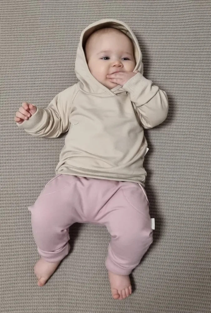 Kojenecká mikina z celoroční teplákoviny MKcool s kapucí MK2347 béžová 74