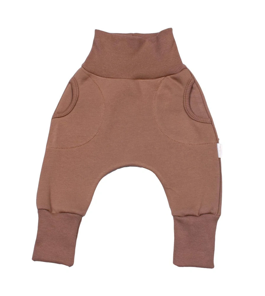 Tepláčky "rostoucí" BAGGY z počesané teplákoviny MKcool MK2338 hnědá