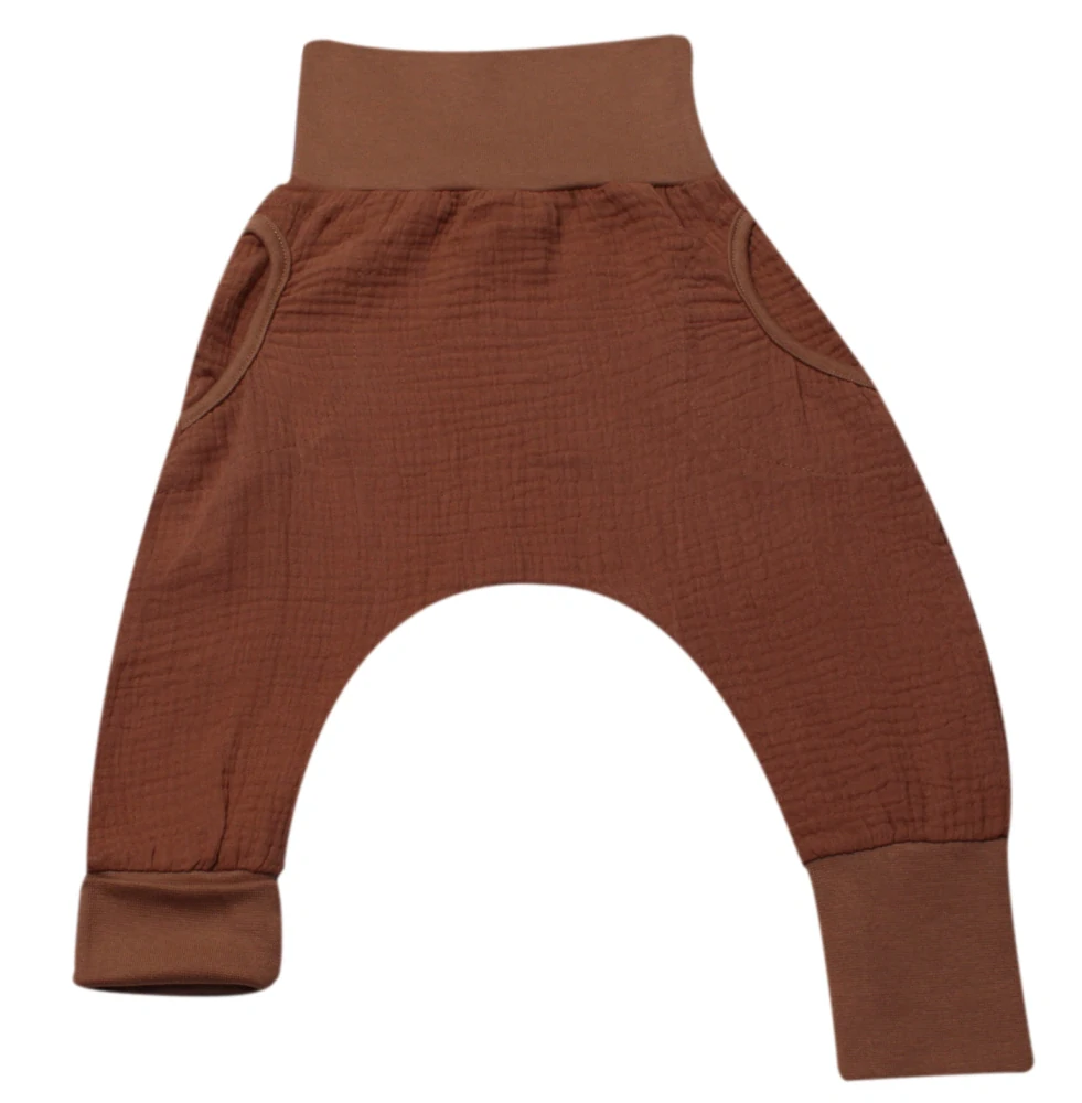 Tepláčky "rostoucí" BAGGY MKcool 2425 mušelín hnědé 80