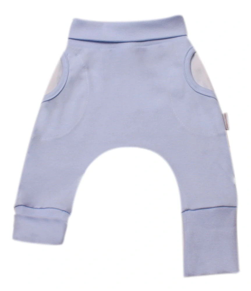 Polodupačky baggy rostoucí bavlněné s kapsičkami MKcool KT0206 bleděmodré