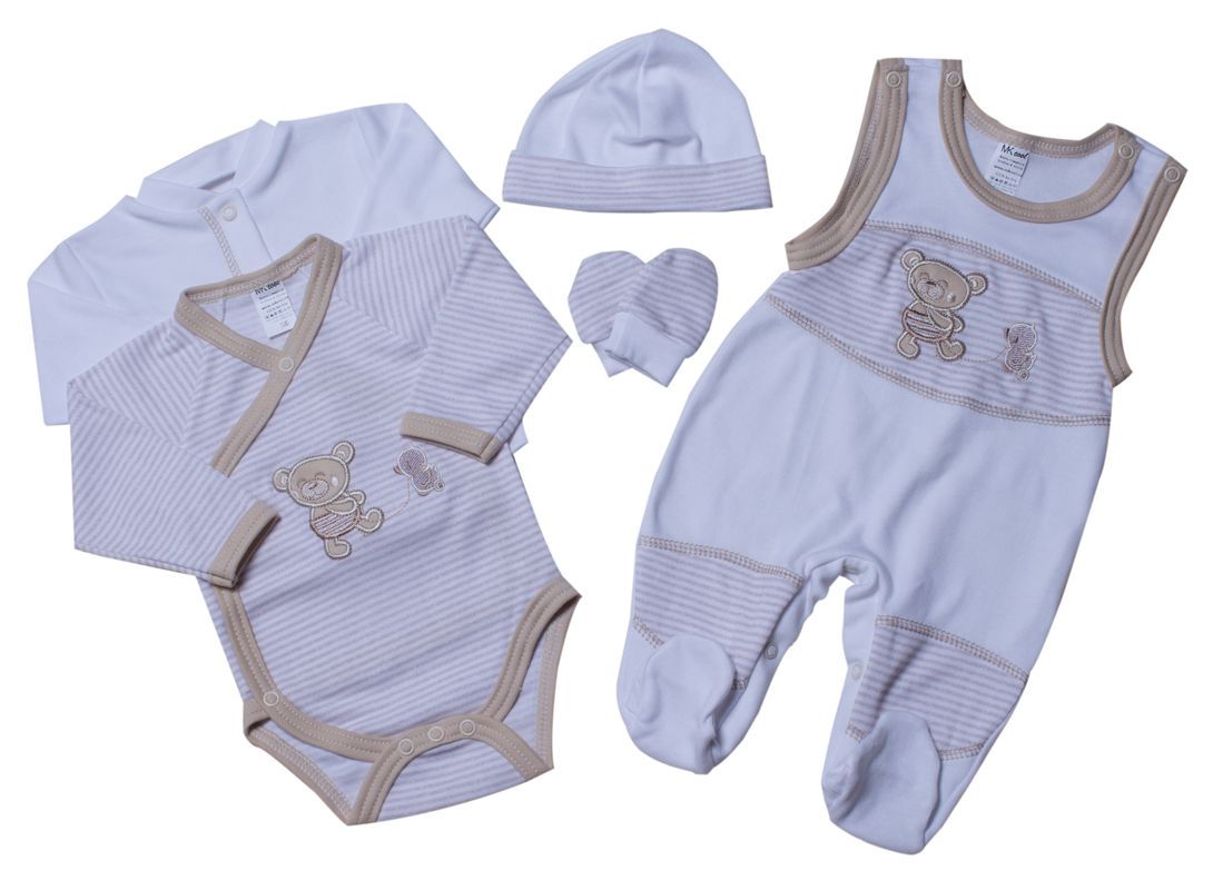 Souprava do porodnice 5-ti dílná MKcool SK0010 proužek bílo-béžová