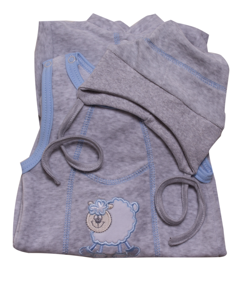 Souprava 3-dílná "Ovečka" sametová MKcool MK1989 šedo-modrá 62