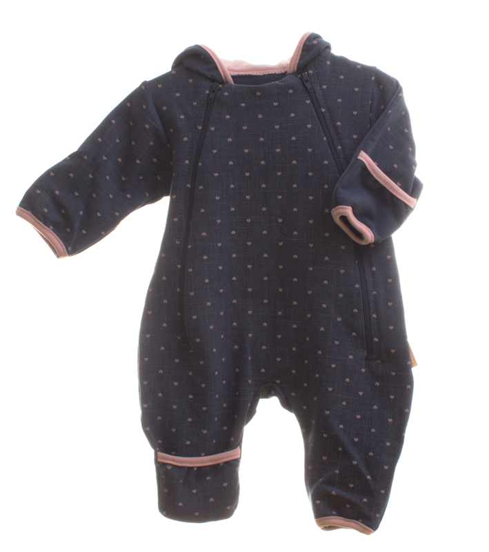 Kombinéza/overal"JEANS" MKcool MK2015R modrý denim/srdíčka/růžové