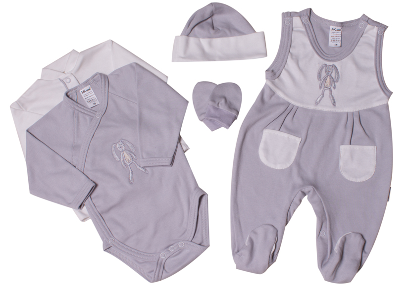 Souprava do porodnice 5-ti dílná "Králíček" MKcool SK0023 světle šedá-vanilka