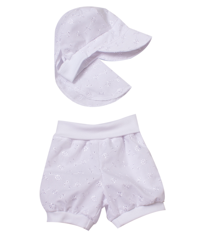 Šortky kojenecké plátěné "Kytičky-madeira" MKcool KK2006 bílé 74