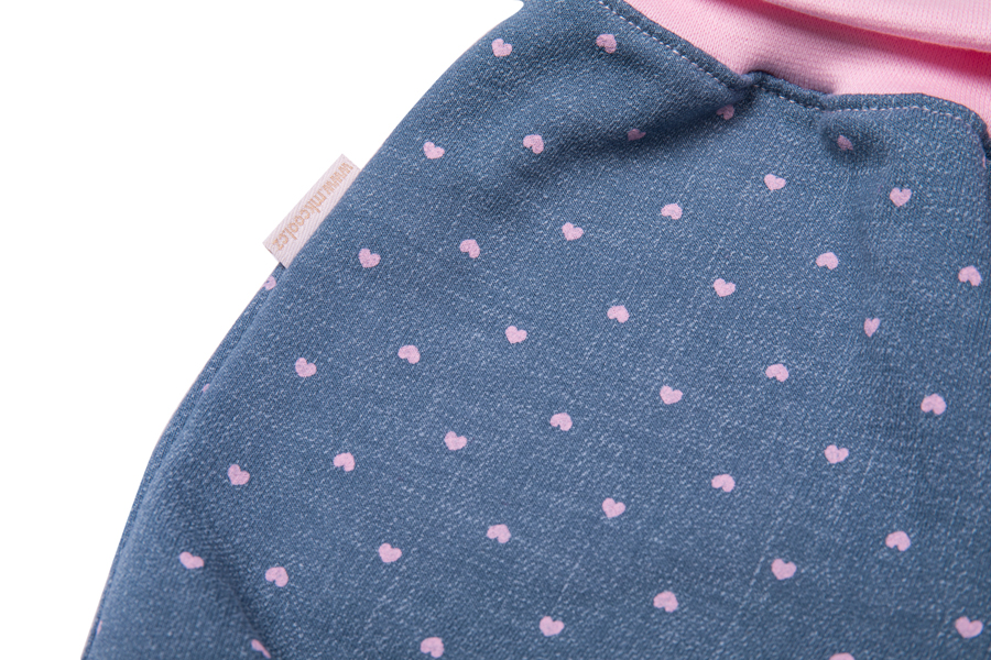 Šortky kojenecké "JEANS" MKcool KK2010 modrá denim/srdíčka/růžová 56