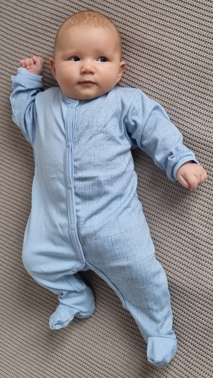 Overal kojenecký na spaní MKcool MK2103 světle modrý/šedé žíhání 68