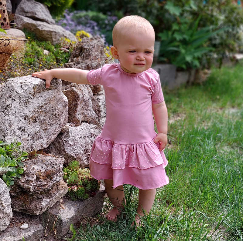 Šaty kojenecké "PUNTÍKY" - 2 kanýrky MKcool MK2219 - růžové 74