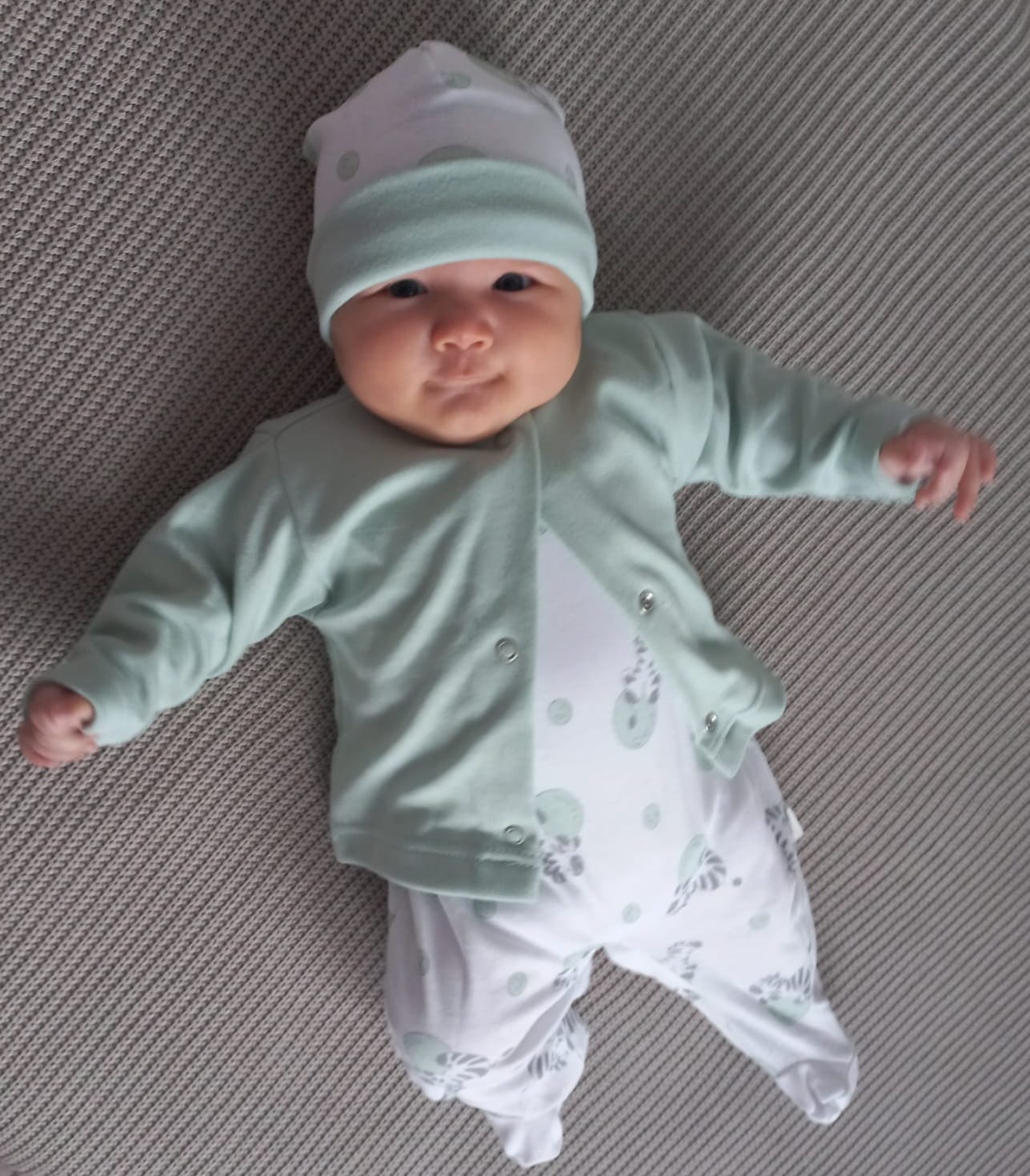 Souprava do porodnice 3-dílná "ZEBRA" MKcool MK2325 bílo-mentolová