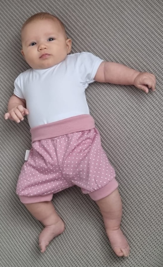 Šortky kojenecké plátěné "Puntíky" MKcool KK2009 starorůžové