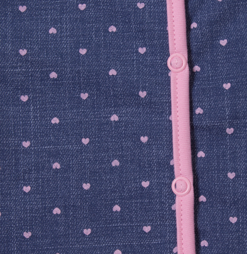 Kabátek oboustranný s kapucí "JEANS" MKcool MK2012 modrá denim/srdíčka/růžová
