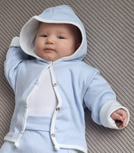 Kabátek oboustranný s kapucí MKcool MK2043 bleděmodrý/vanilka 68