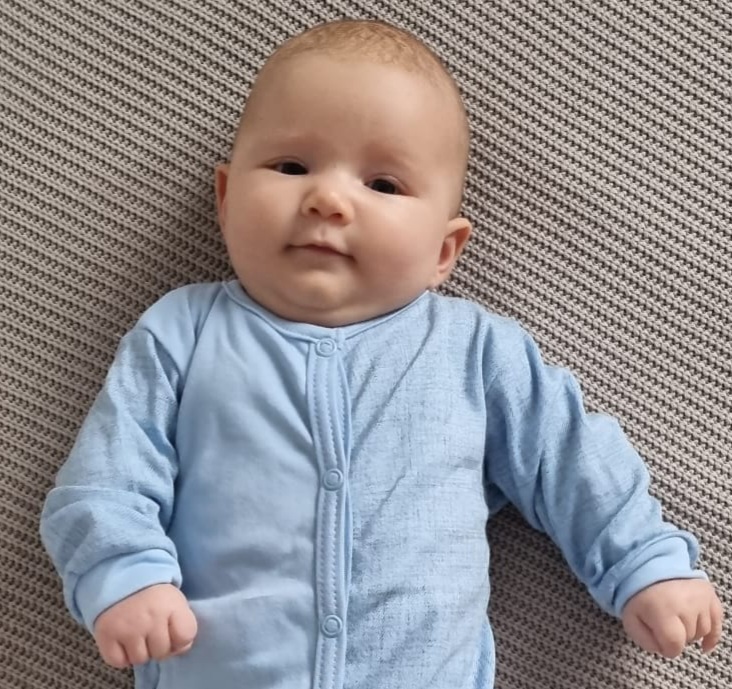 Overal kojenecký na spaní MKcool MK2103 světle modrý/šedé žíhání 68