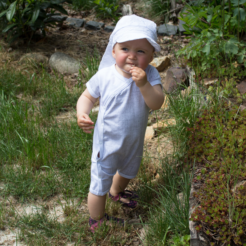 Overal letní kojenecký "TISK" MKcool MK2213 bílo-šedý 62