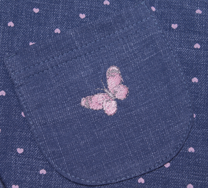 Dívčí šatovka JEANS MKcool MK2202 modrá denim/srdíčka/růžová