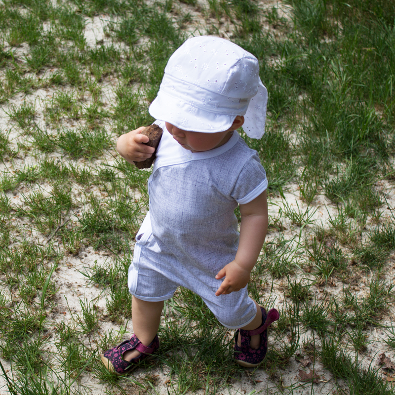 Overal letní kojenecký "TISK" MKcool MK2213 bílo-šedý 62