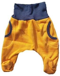 Tepláčky Baggy "rostoucí" s kožíškem MKcool MK1986T hořčicové/tmavě modré