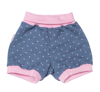 Šortky kojenecké "JEANS" MKcool KK2010 modrá denim/srdíčka/růžová